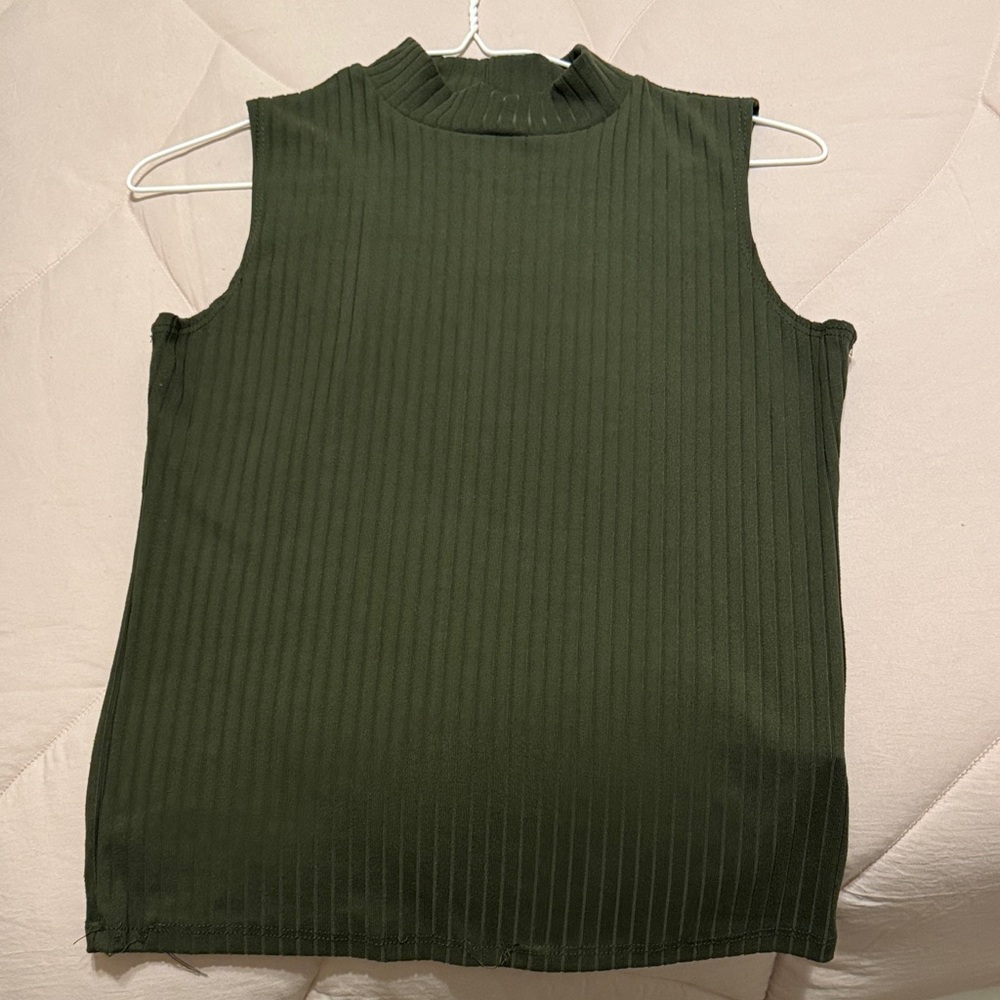 Sleeveless Ribbed Olive Mock neck Knit Top